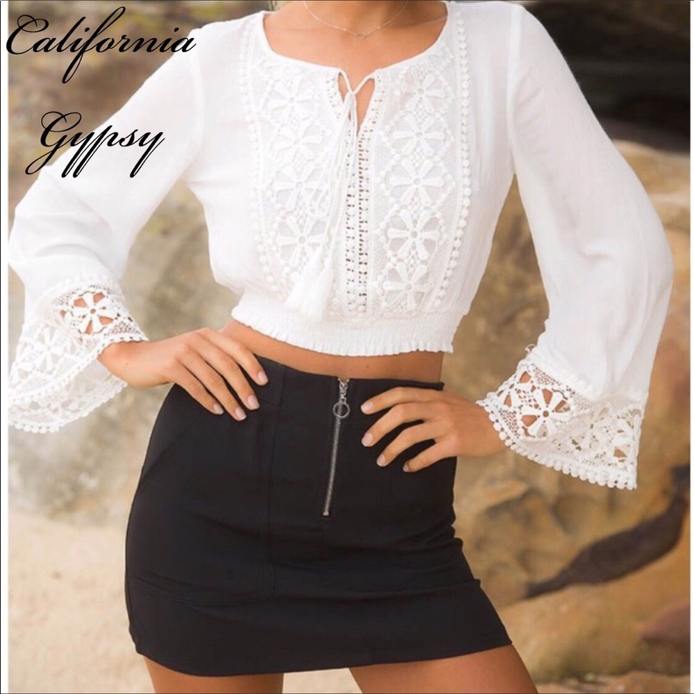 Boho Chic Crochet Bell Sleeve Top LAST ONE - Picture 2 of 7